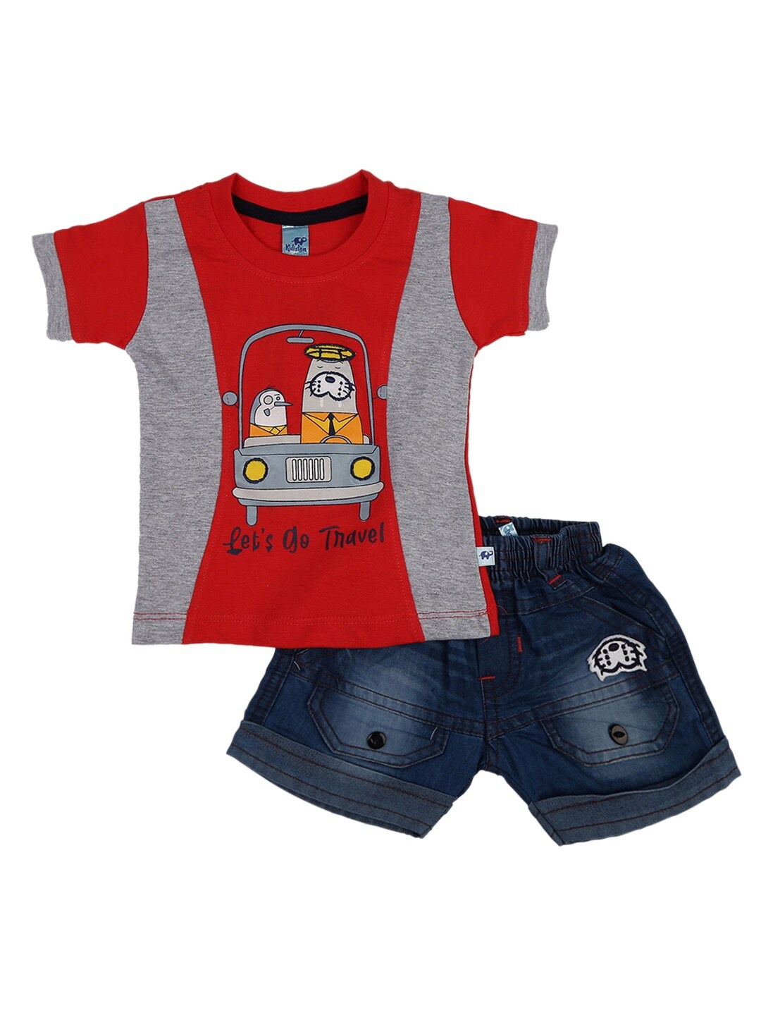 

V-Mart Infant Kids Red & Blue Colourblocked T-shirt with Shorts