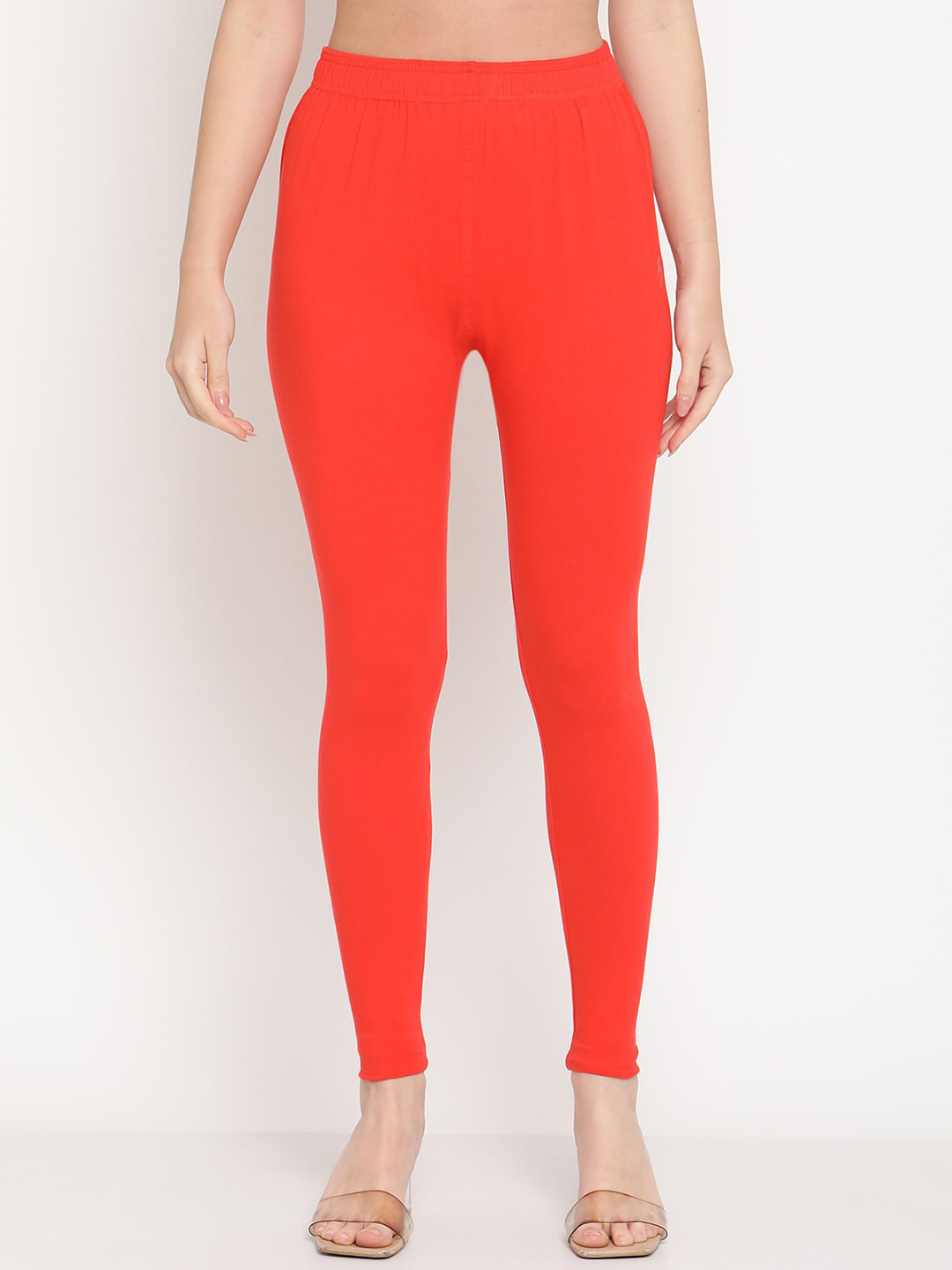 

TAG 7 Women Orange Solid Ankle Length Leggings