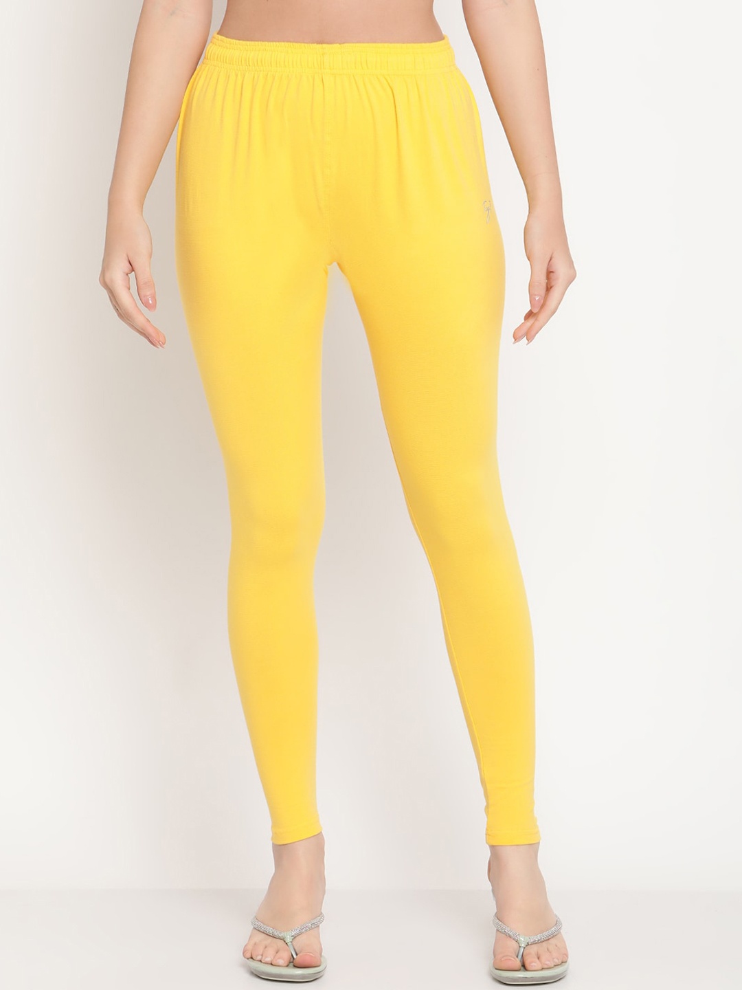 

TAG 7 Women Yellow Solid Cotton Ankle-Length Leggings