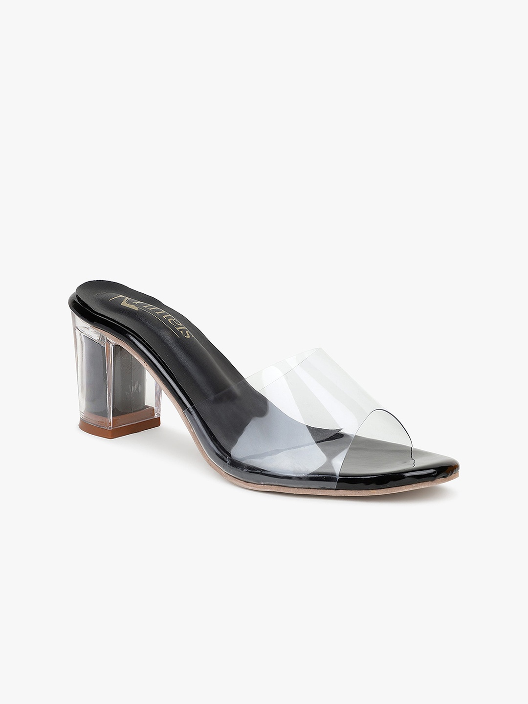 

Glitzy Galz Women Black & Transparent Block Heels