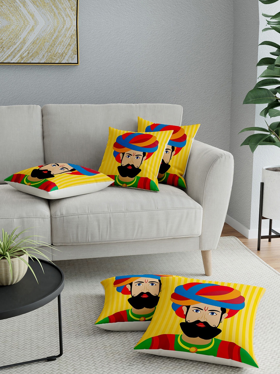 

LA VERNE Multicoloured Set of 5 Ethnic Motifs Square Cushion Covers, Multi