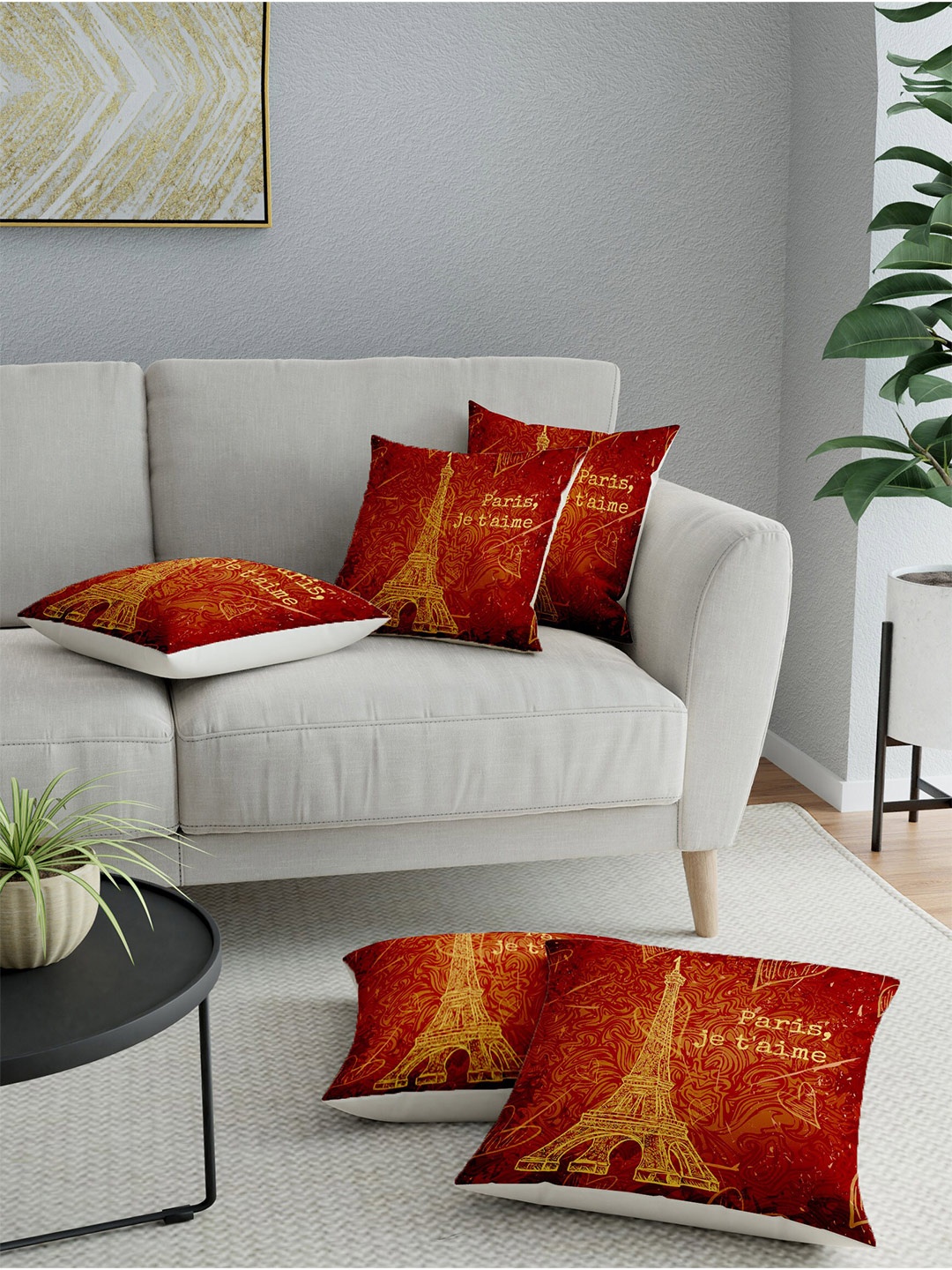 

LA VERNE Red Set of 5 Abstract Square Cushion Covers