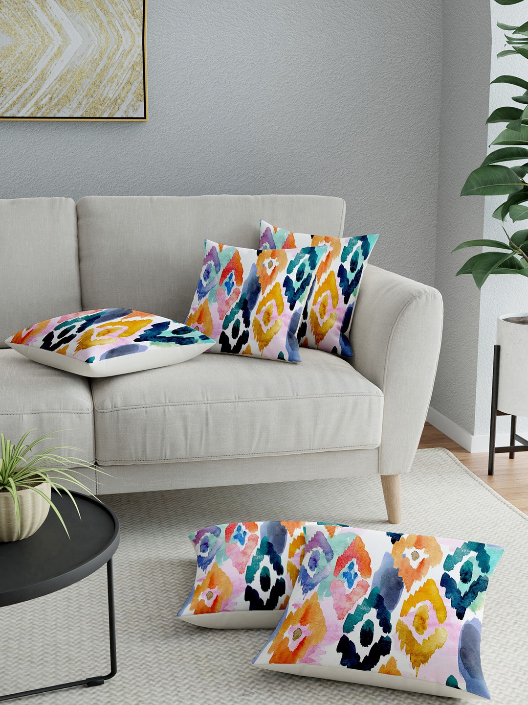 

LA VERNE White & Blue Set of 5 Abstract Square Cushion Covers