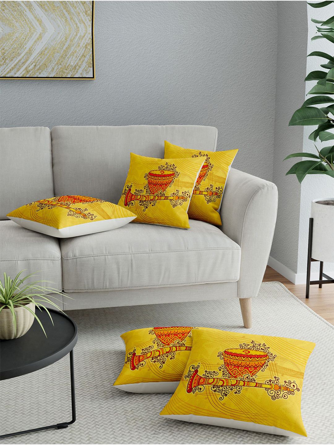 

LA VERNE Yellow & Red Set of 5 Abstract Square Cushion Covers