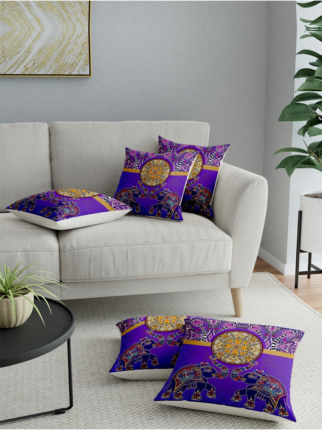 

LA VERNE Purple Set of 5 Ethnic Motifs Square Cushion Covers