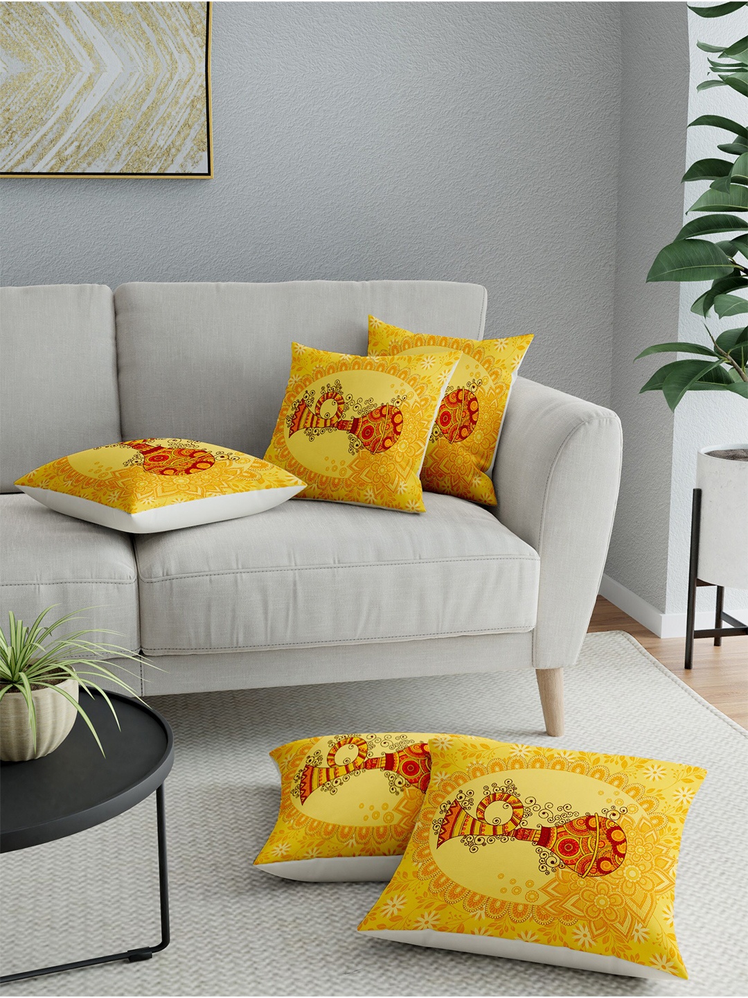 

LA VERNE Multicoloured Set of 5 Ethnic Motifs Square Cushion Covers, Multi