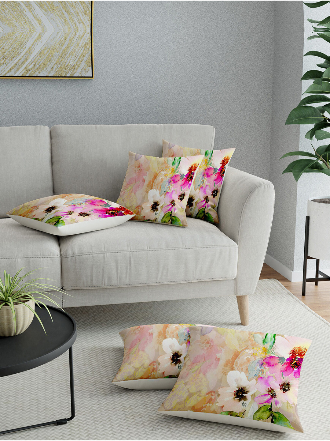 

LA VERNE Multicoloured Set of 5 Floral Square Cushion Covers, Multi