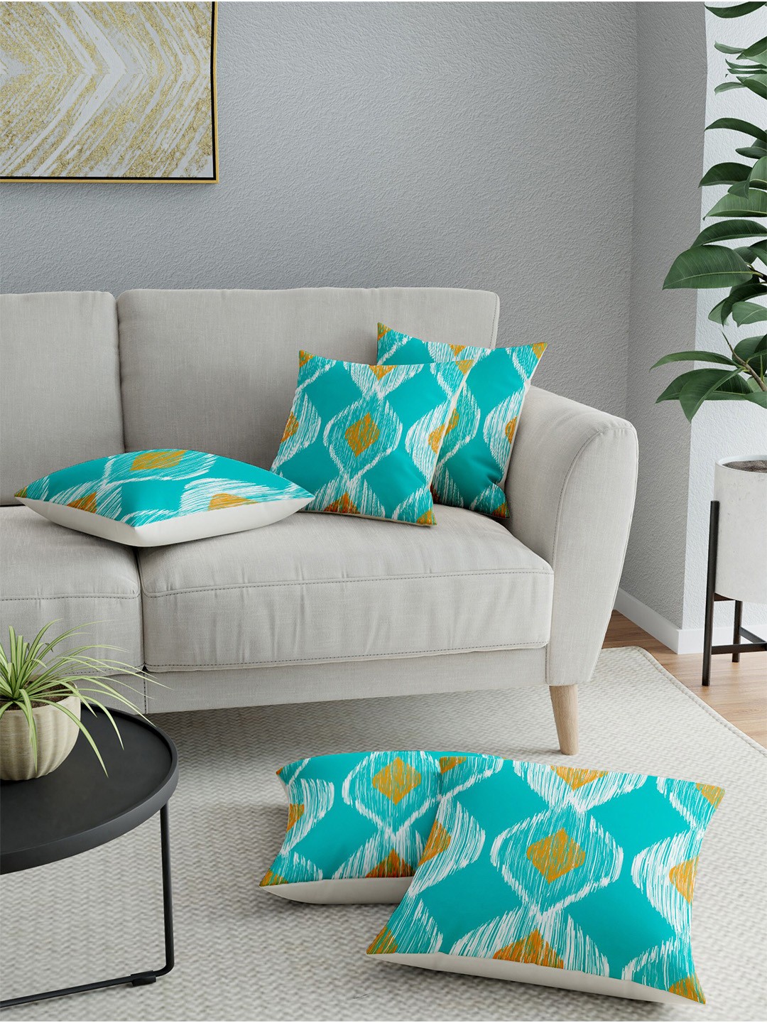 

LA VERNE Blue & White Set of 5 Abstract Square Cushion Covers