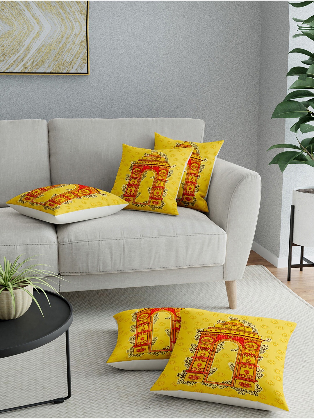 LA VERNE Multicoloured Set of 5 Ethnic Motifs Square Cushion Covers, Multi