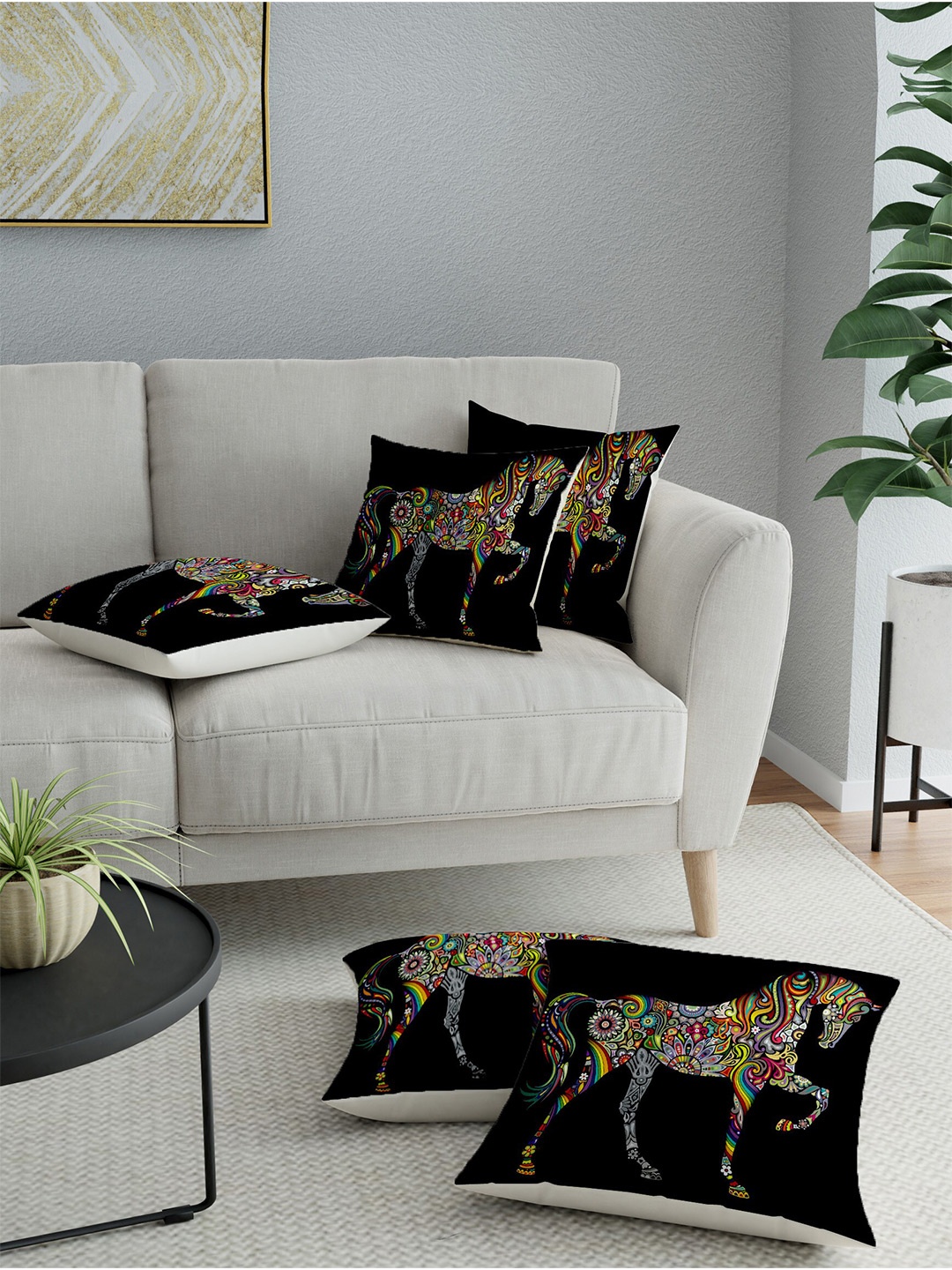 

LA VERNE Multicoloured Set of 5 Ethnic Motifs Square Cushion Covers, Multi