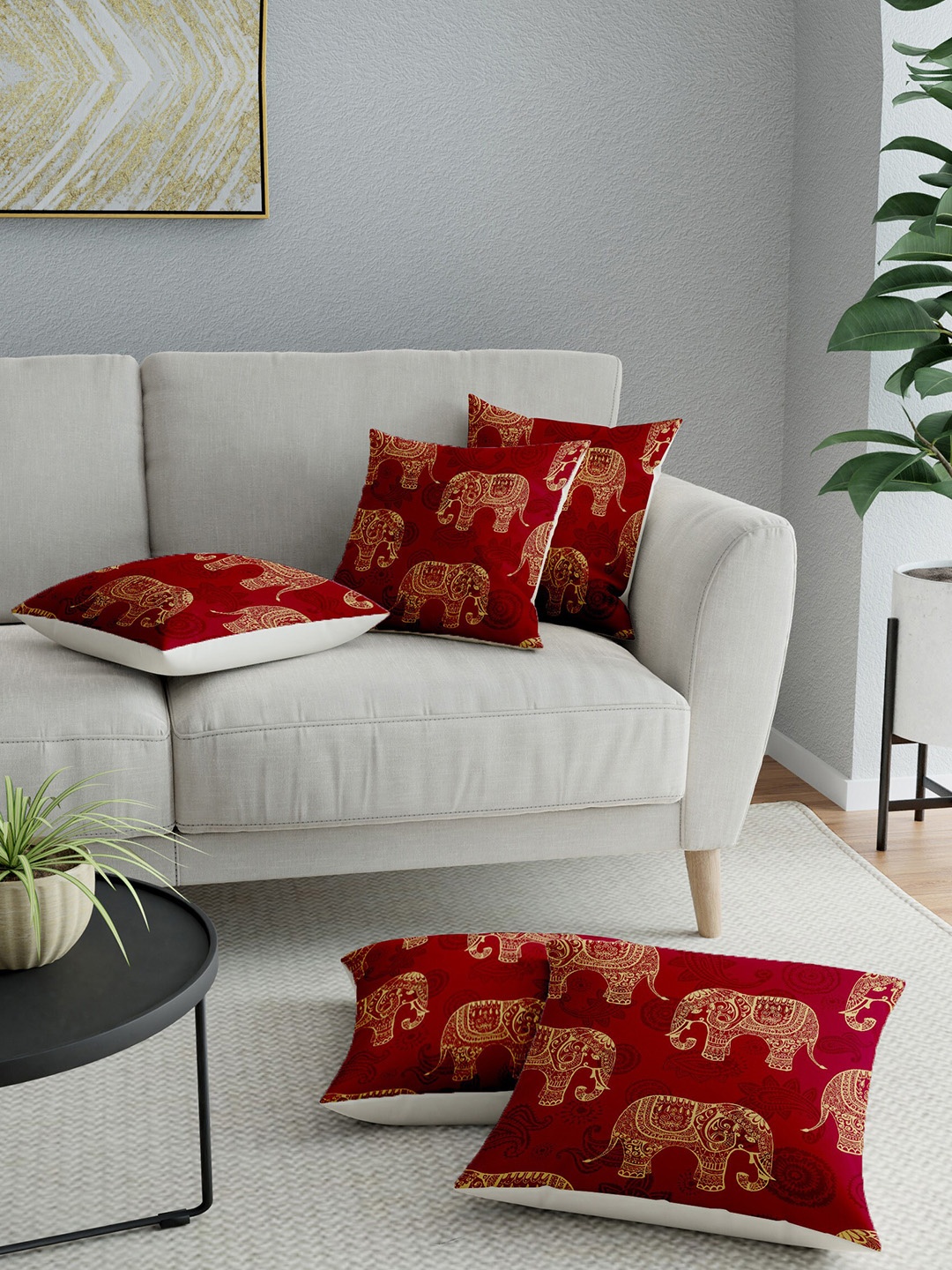 

LA VERNE Multicoloured Set of 5 Ethnic Motifs Square Cushion Covers, Multi