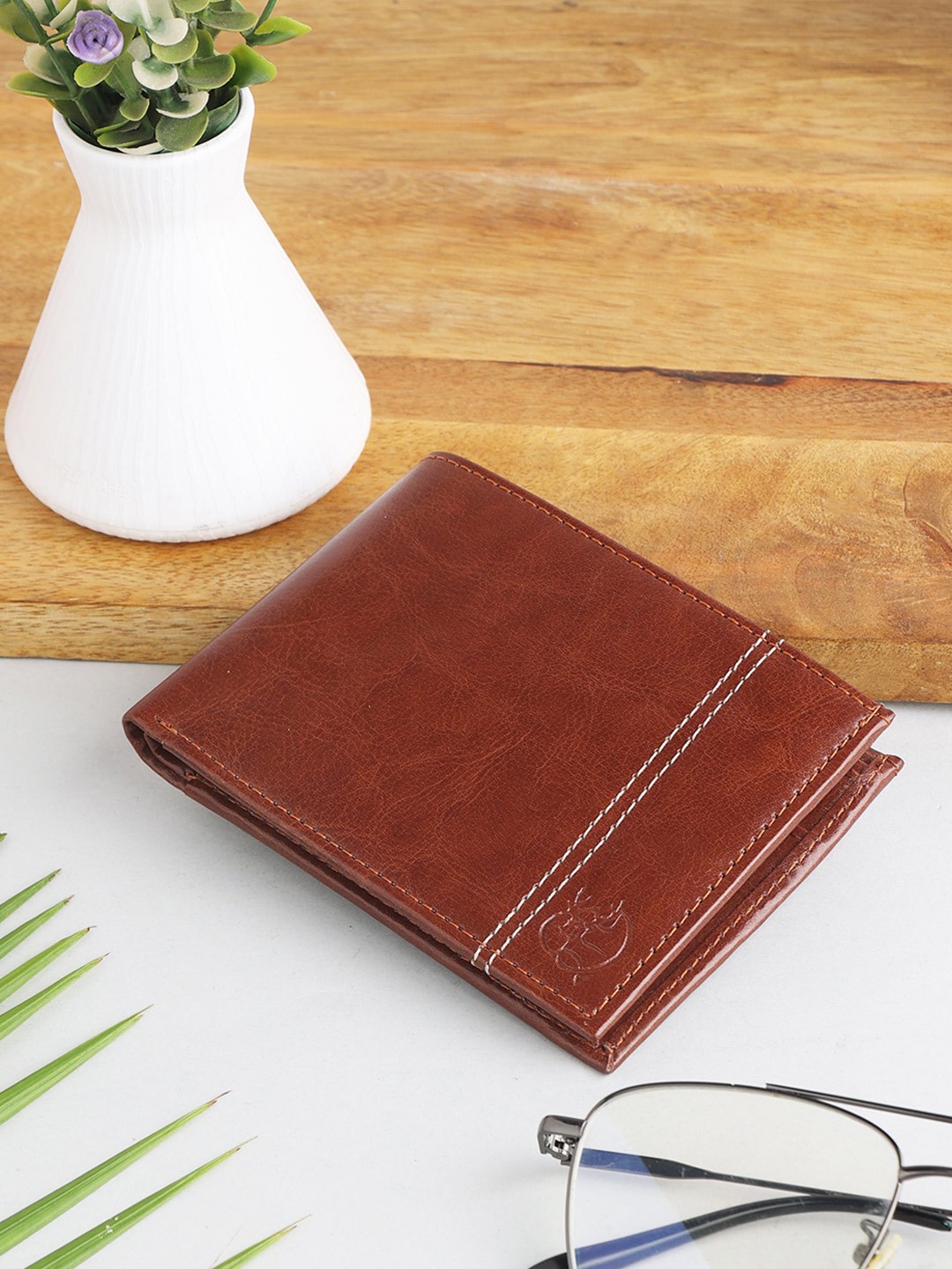 

ZEVORA Men Brown Leather Two Fold Wallet