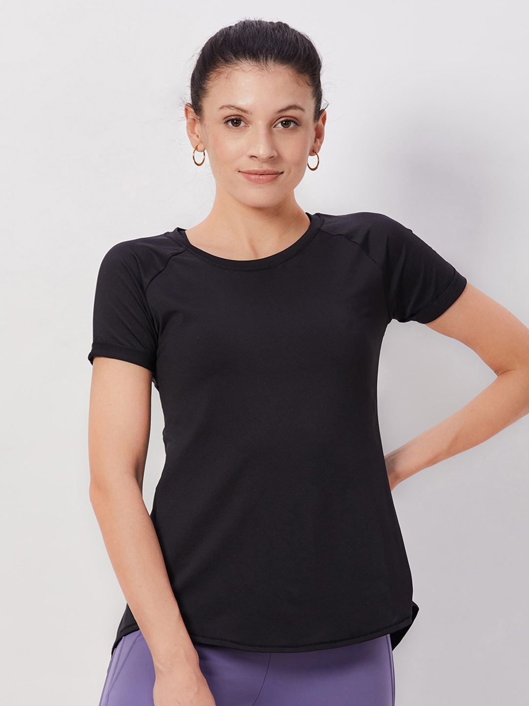 

SEEQ Women Black Moisture Wicking Training or Gym T-shirt