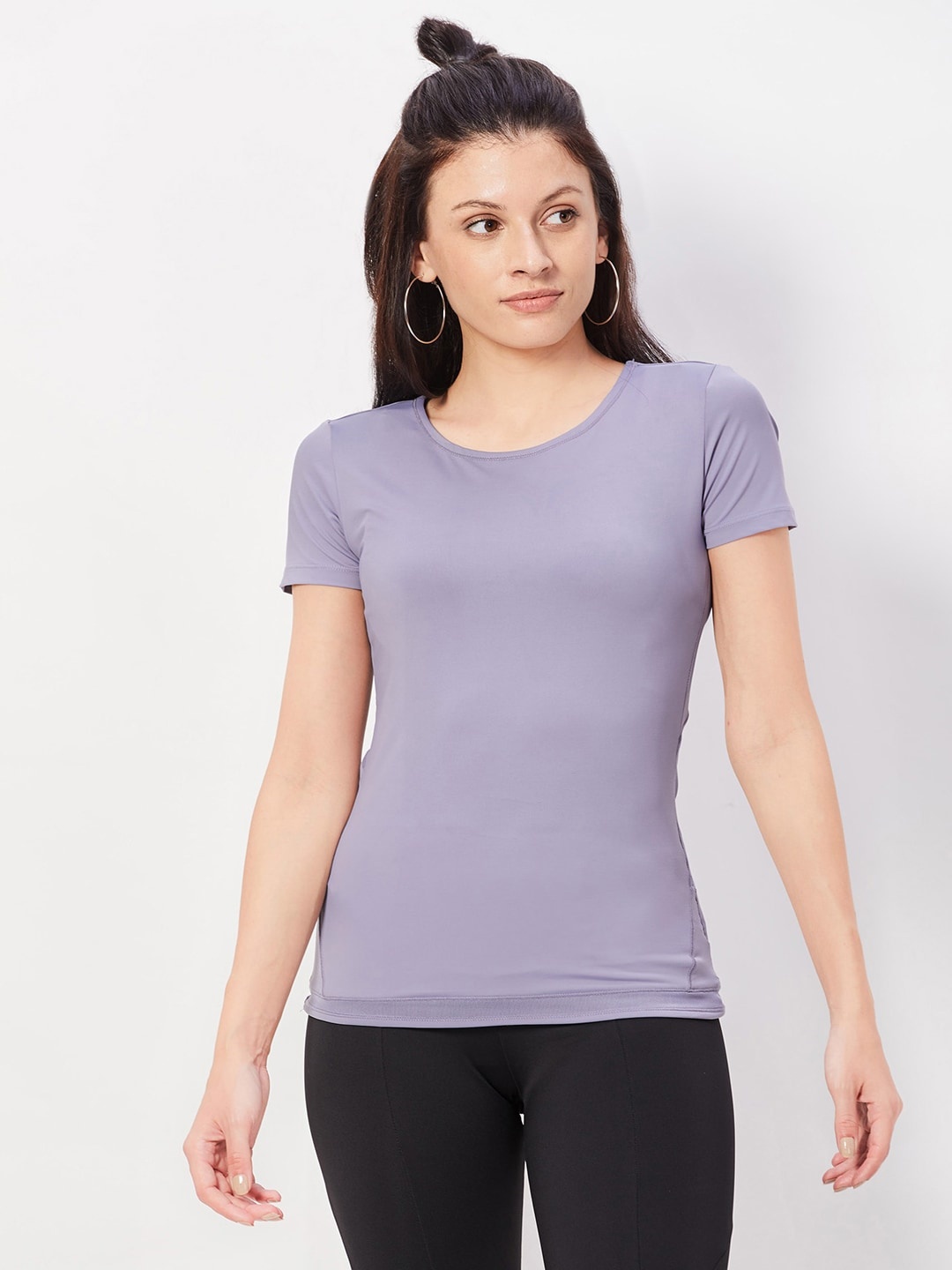 

SEEQ Women Blue Moisture Wicking Raw Edge Slim Fit Yoga T-shirt