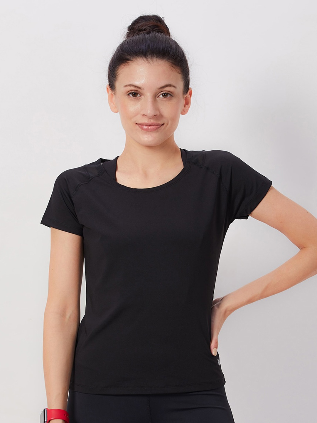 

SEEQ Women Black Moisture Wicking Yoga T-shirt