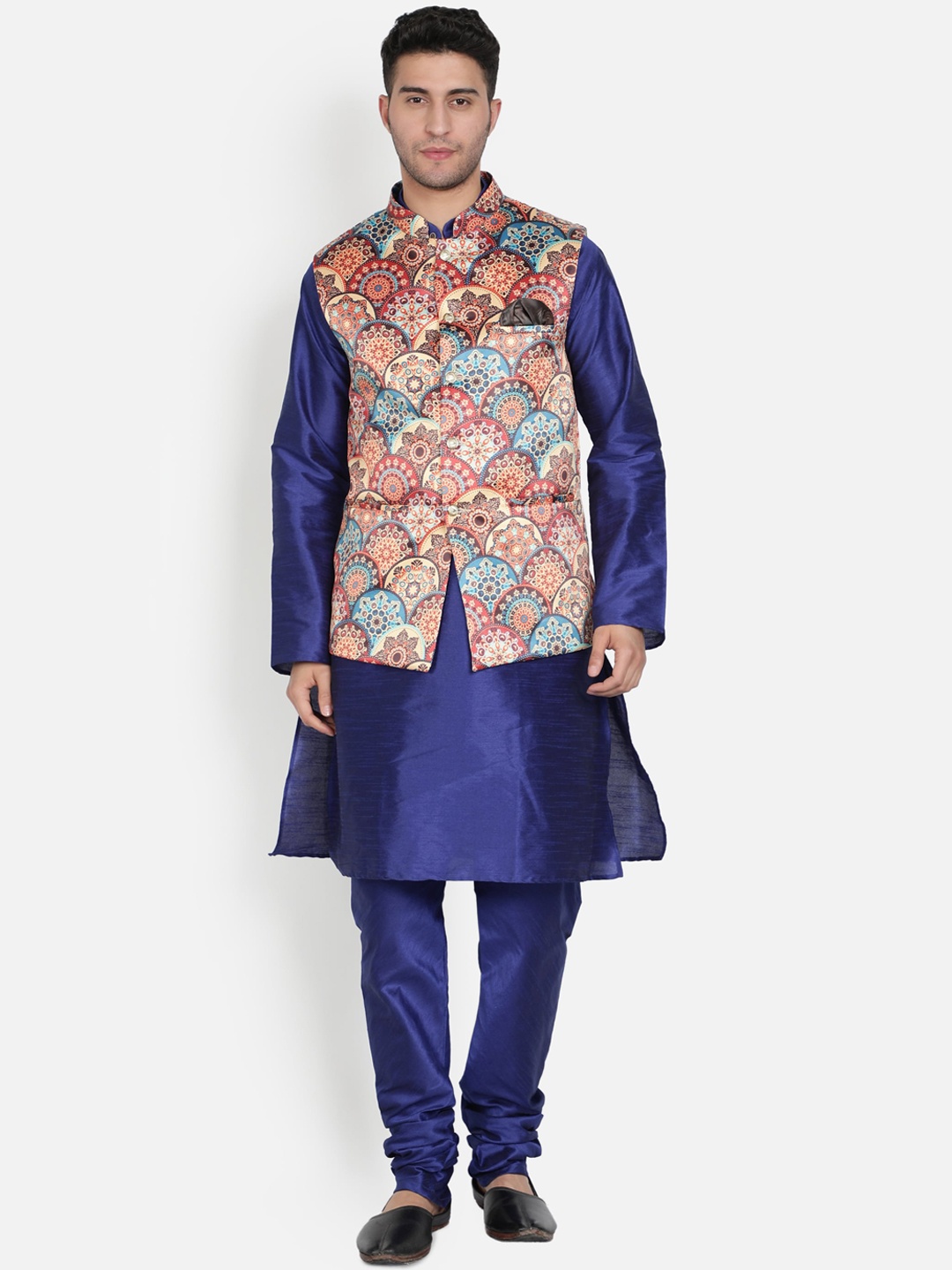 

Armaan Ethnic Men Blue Ethnic Motifs Printed Dupion Silk Kurta with Pyjamas