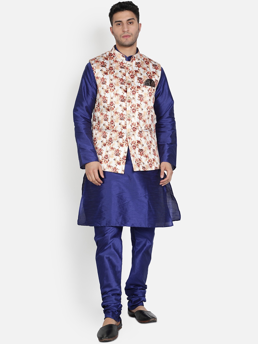 

Armaan Ethnic Men Blue Dupion Silk Kurta with Pyjamas & With Nehru Jacket