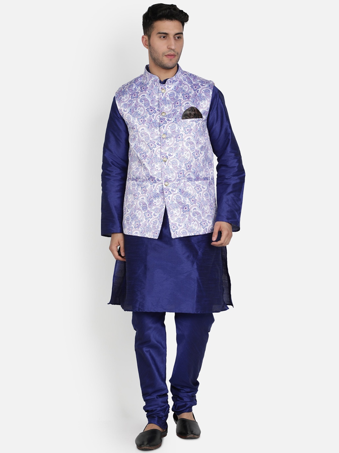 

Armaan Ethnic Men Blue Dupion Silk Kurta with Pyjamas & with Nehru Jacket