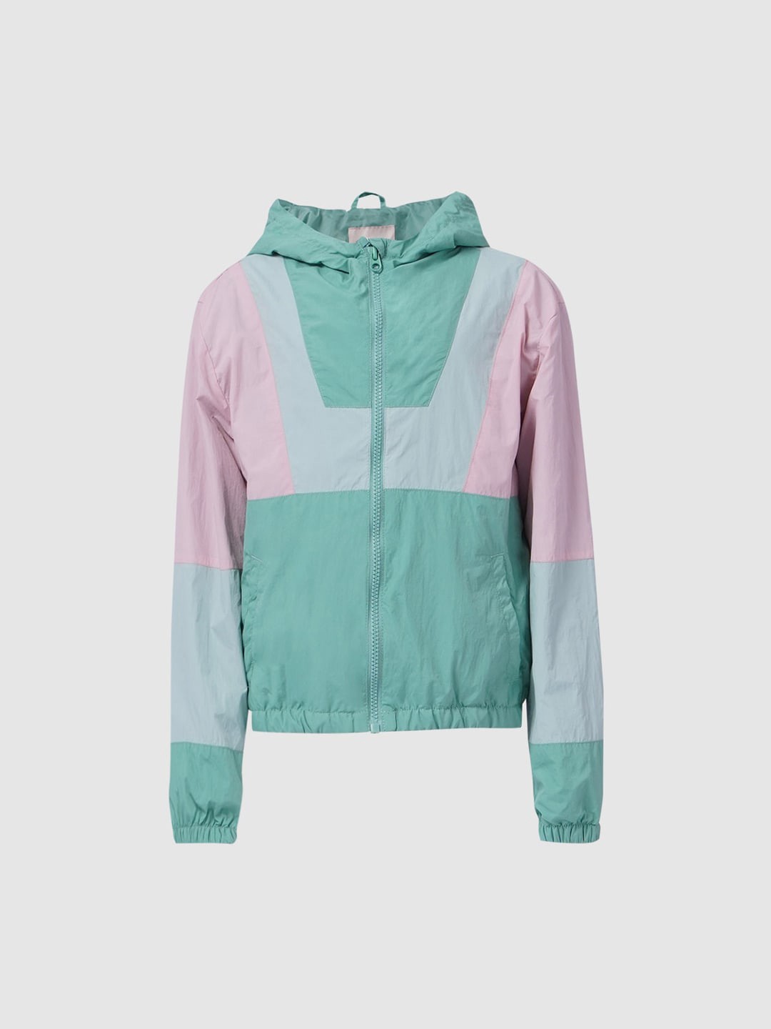 

KIDS ONLY Girls Green Colourblocked Crop Sporty Jacket with Patchwork