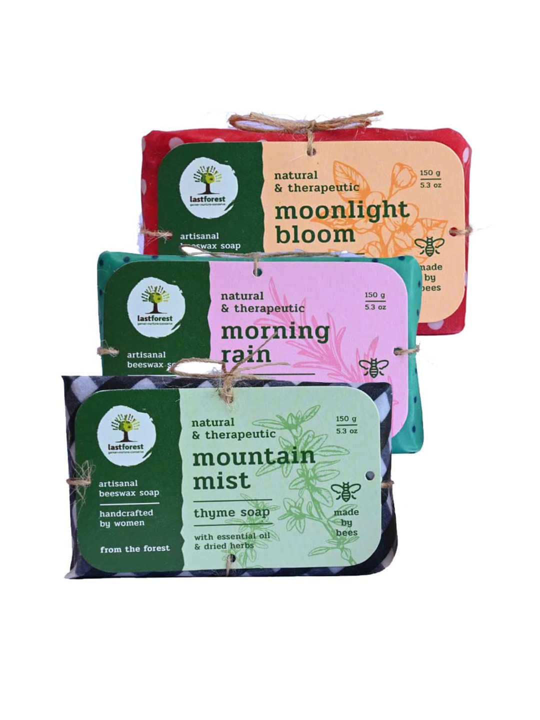 

Last Forest Set of 3 Natural & Therapeutic Artisanal Beeswax Soaps - 150g each, Multi