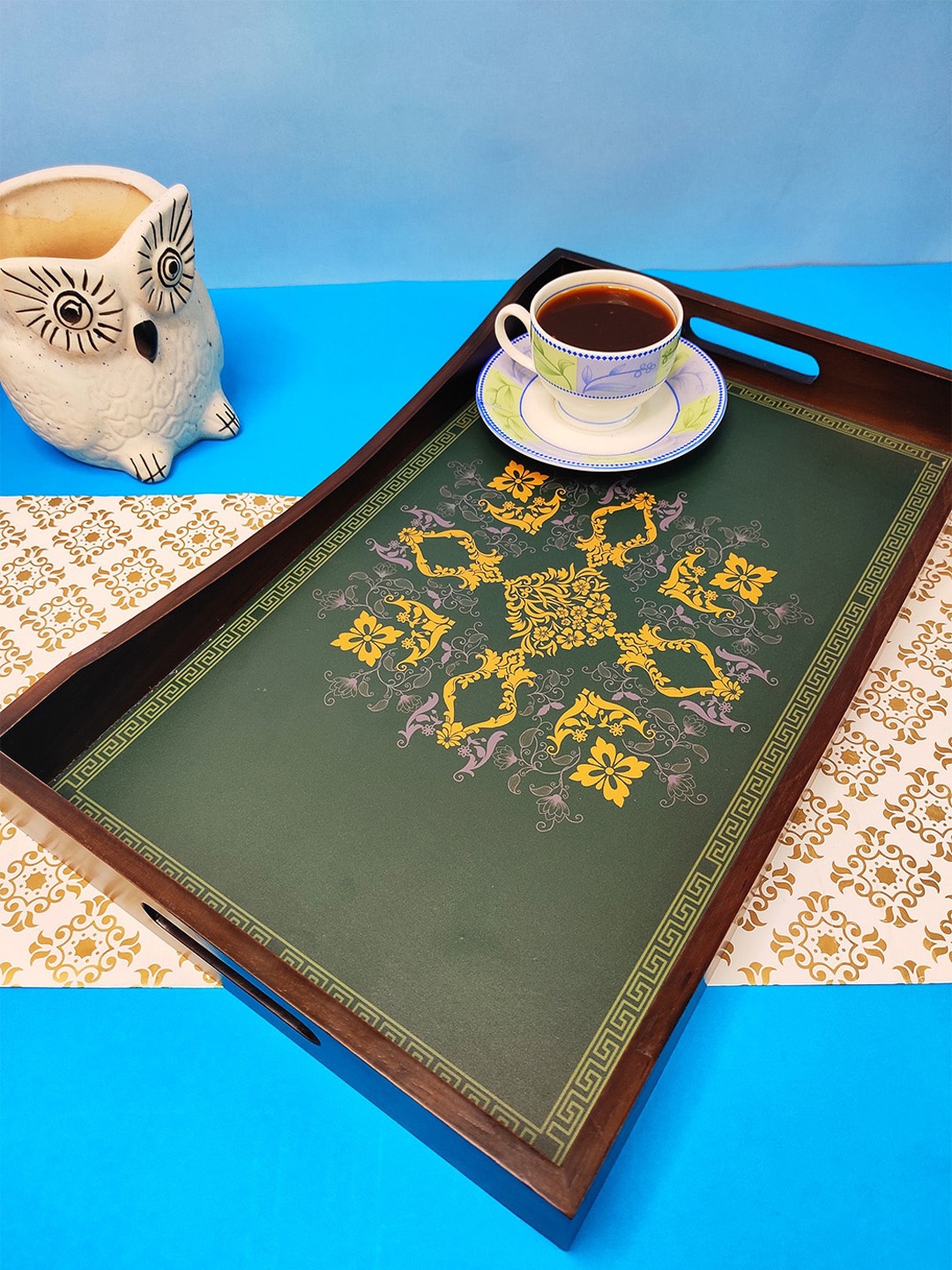 

CRAYTON Green Printed Rectangle Wooden Serving Tray