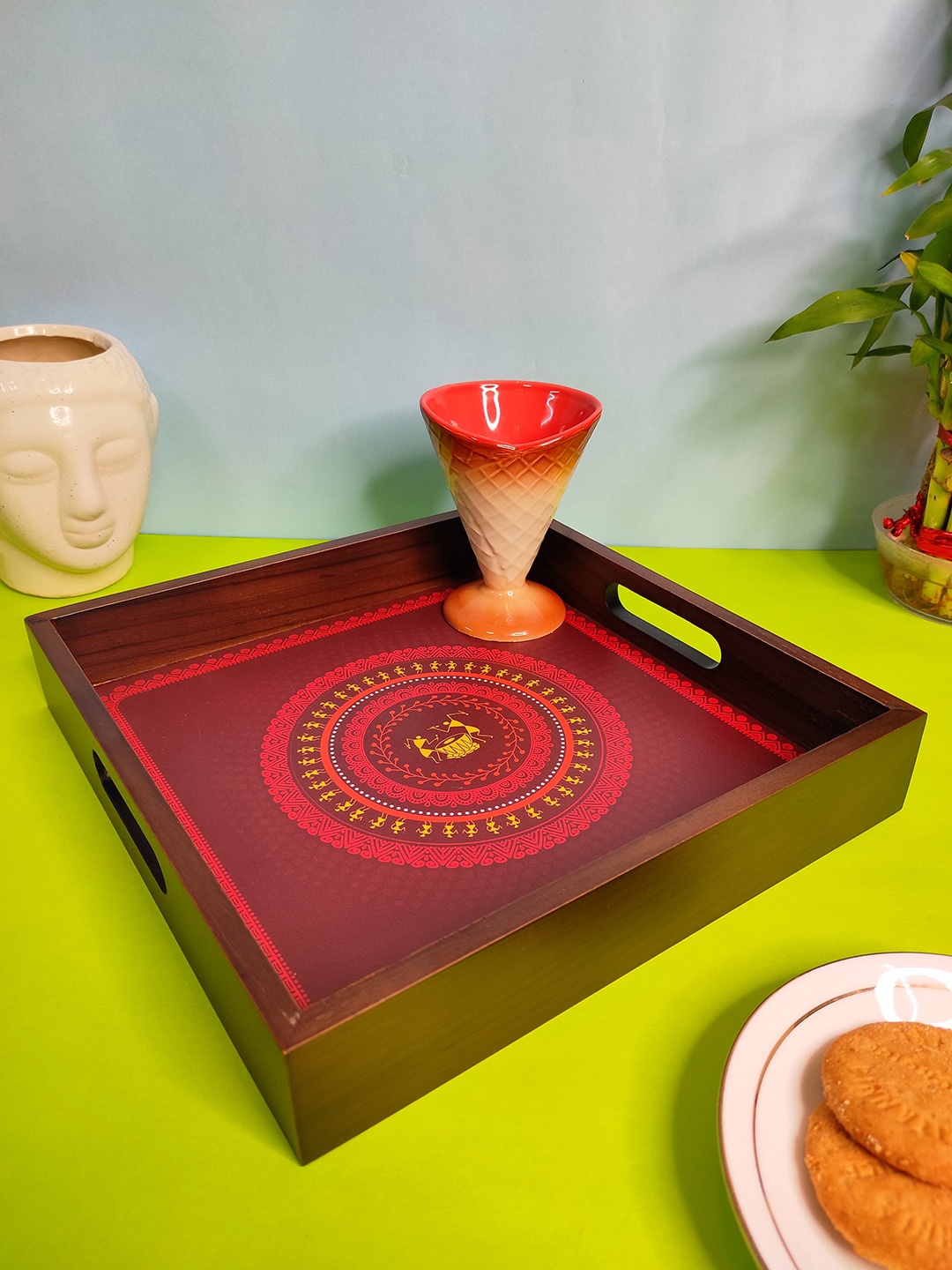

CRAYTON Red & Yellow Printed Square Wooden Serving Tray