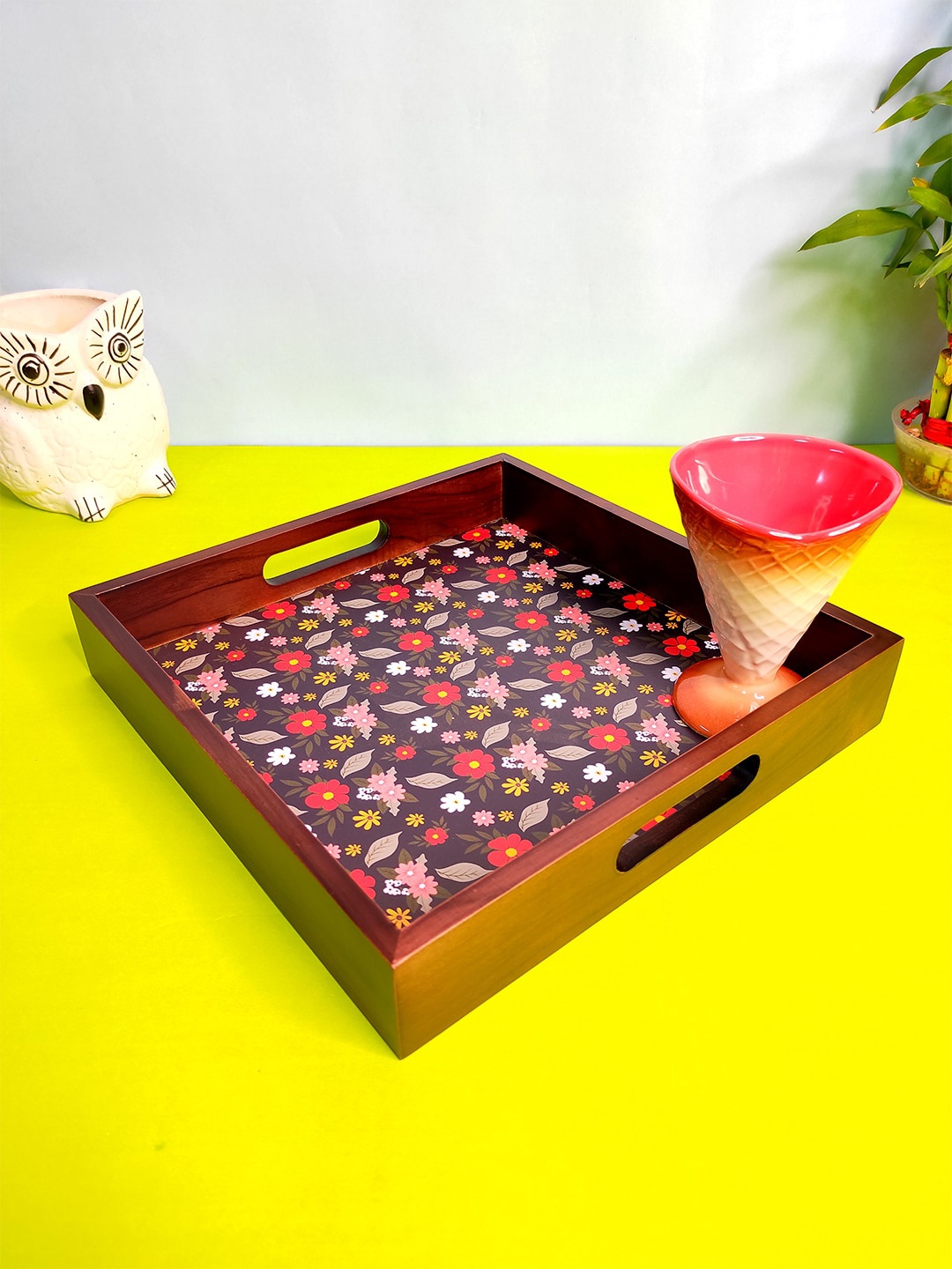 

CRAYTON Black & Maroon Floral Printed Serving Tray