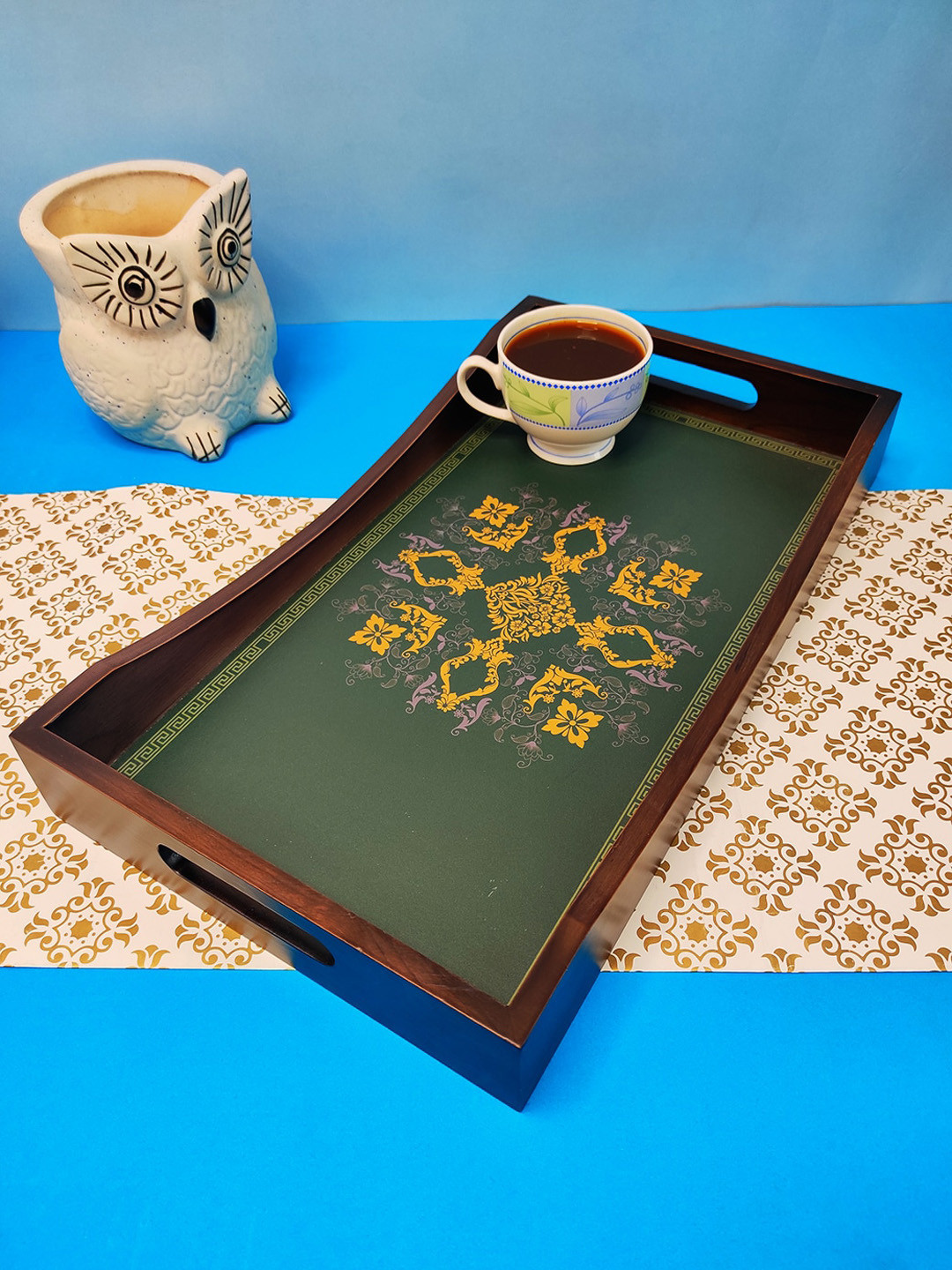 

CRAYTON Green Printed Wooden Rectangle Tray