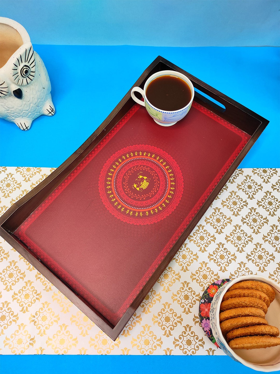 

CRAYTON Red Warli Printed Serving Tray