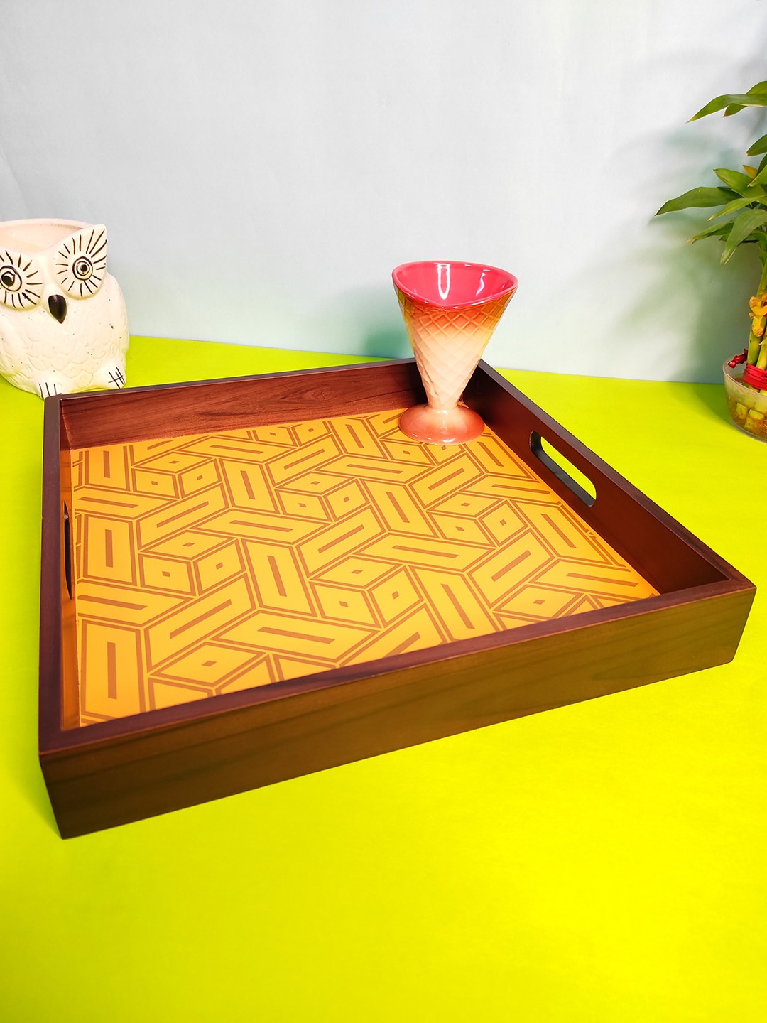 

CRAYTON Yellow Abstract Printed Square Wooden Serving Tray