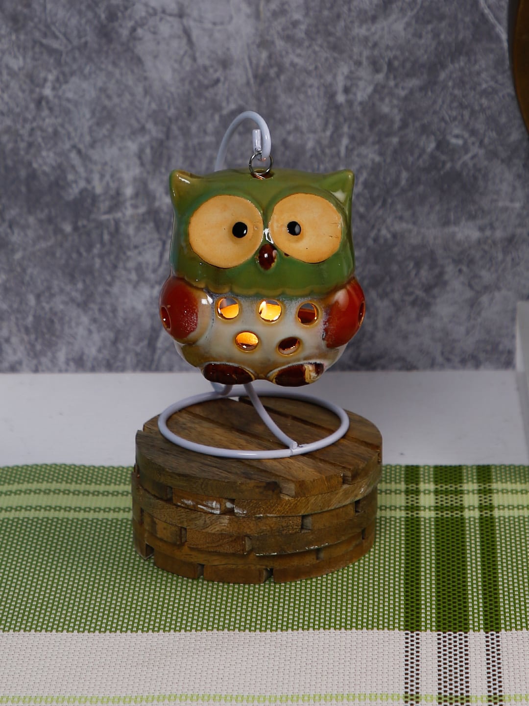 

TAYHAA Green & White Ceramic Chandelier Owl Tealight Candle Holder