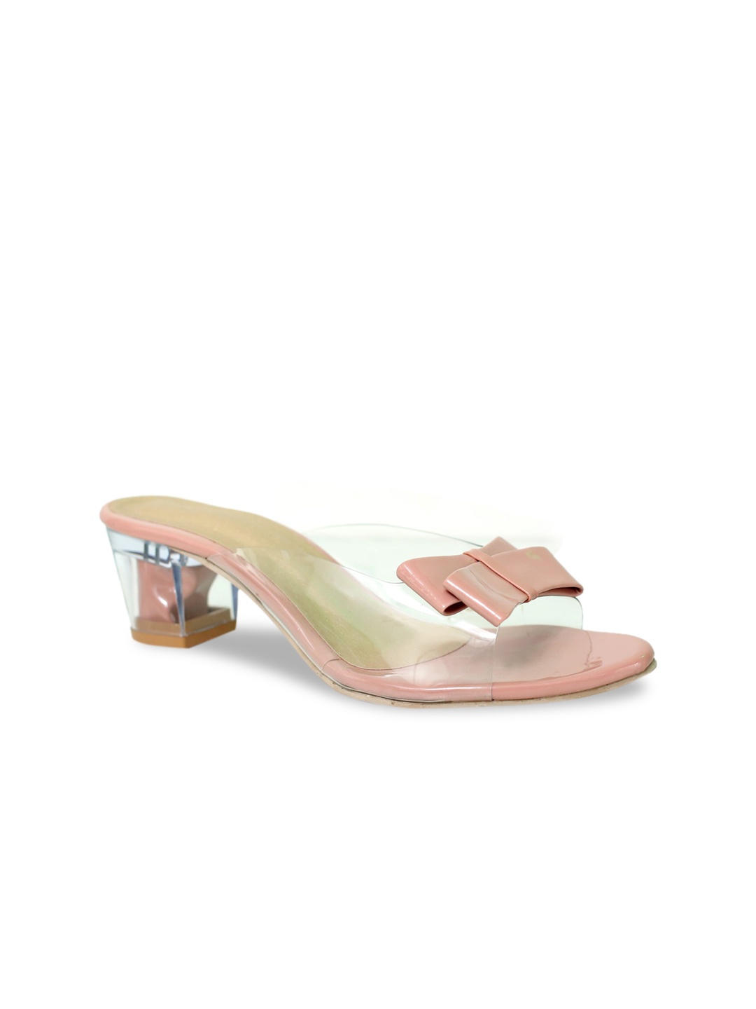 

Glitzy Galz Women Transparent & Pink Block Heels with Bows