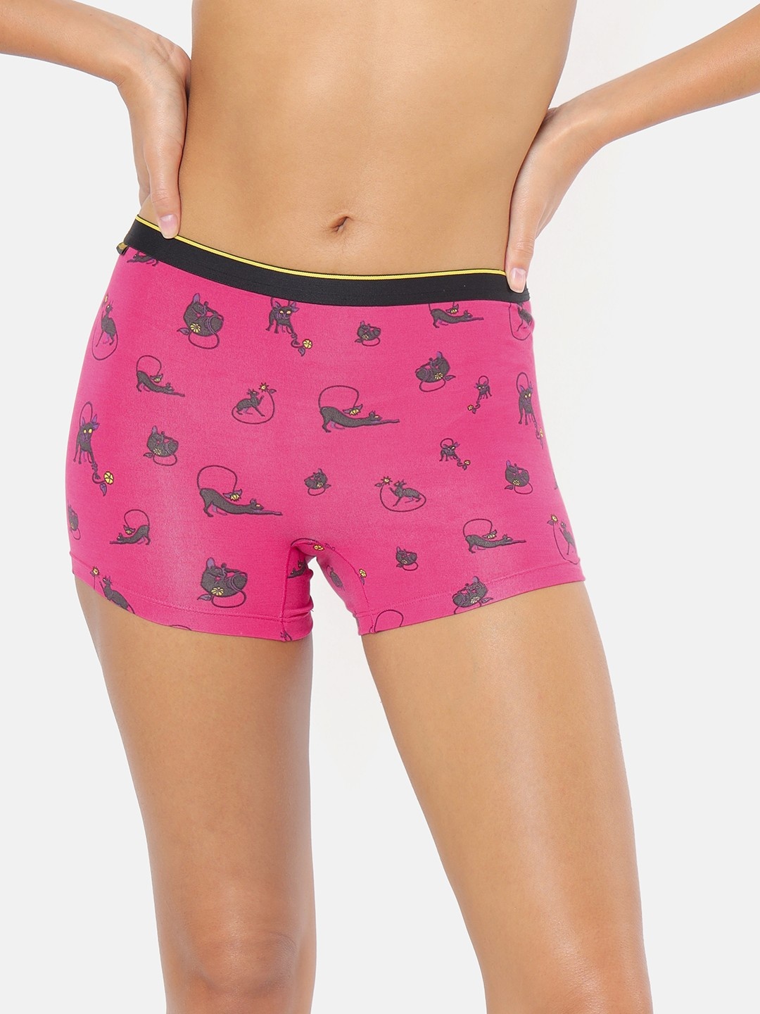 

bummer Women Printed Micro Modal Undercats Mid Rise Boy Shorts, Pink