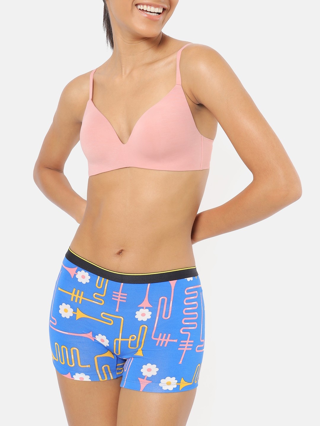 

bummer Women Printed Micro Modal Dixie Blues Mid Rise Boy Shorts, Blue