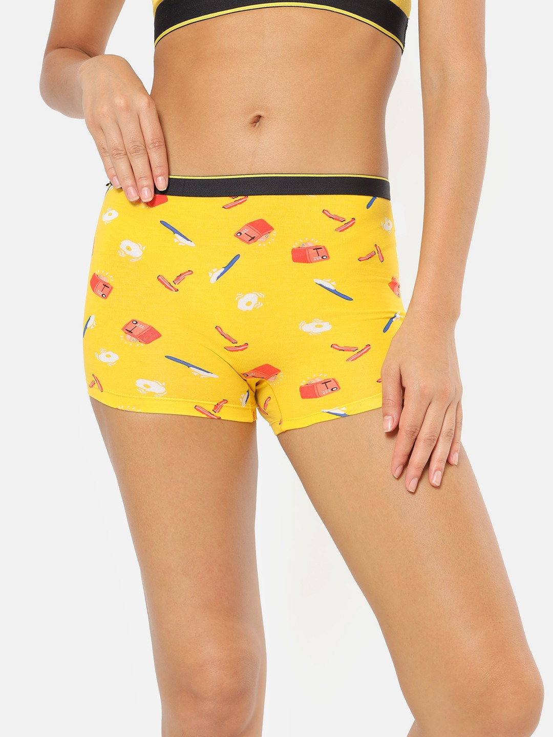 

bummer Women Printed Micro Modal Brekkie Mid Rise Boy Shorts BSBRE01S, Yellow