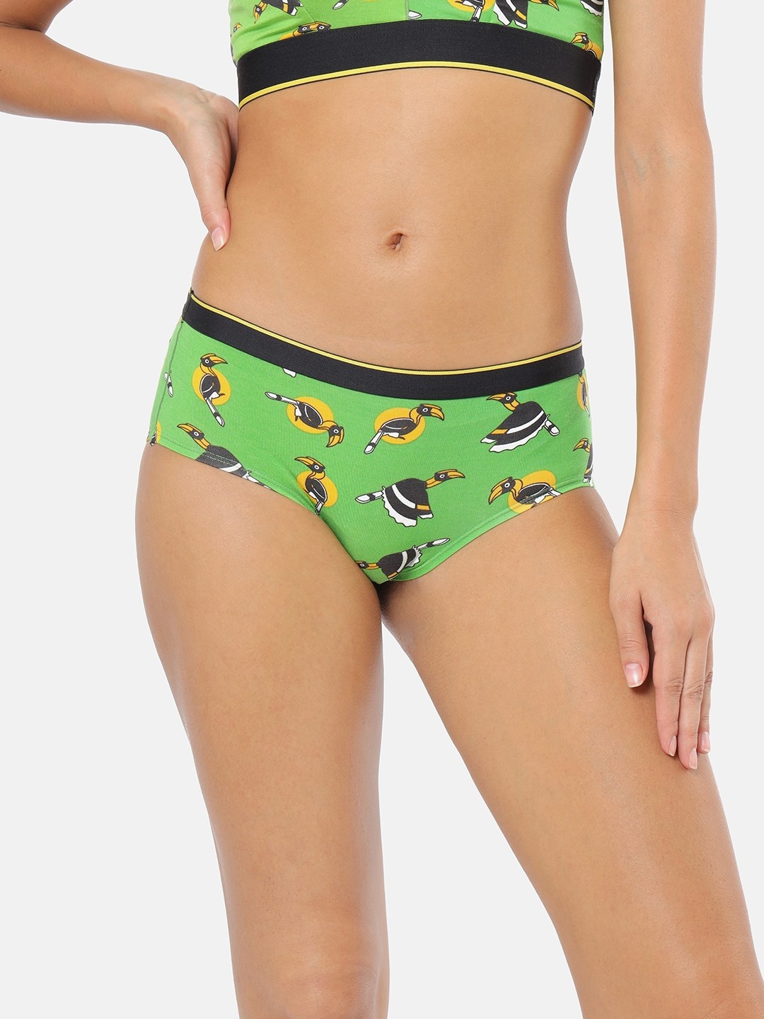 

bummer Women Printed Micro Modal Chill Bill Mid Rise Hipster Brief, Green