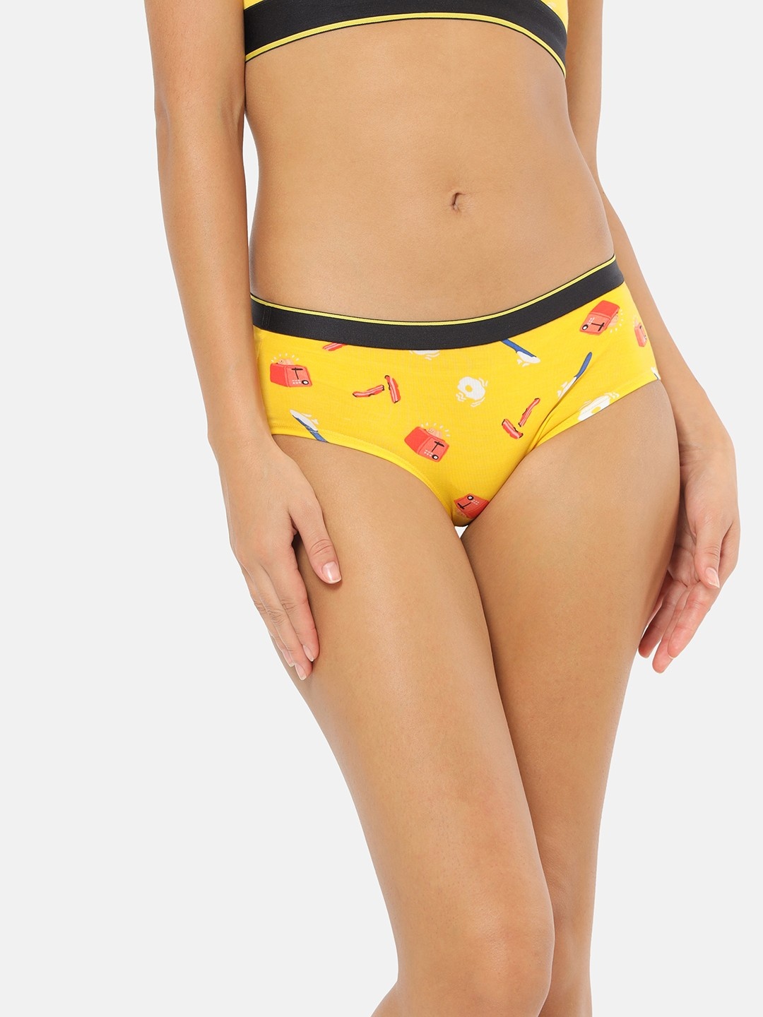

bummer Women Printed Micro Modal Brekkie Mid Rise Hipster Brief HIBRE01S, Yellow