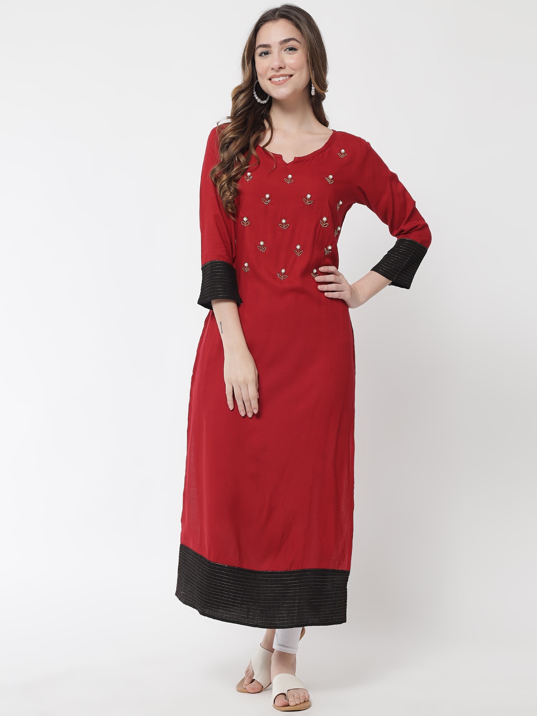 

Aujjessa Women Maroon Embroidered Kurta
