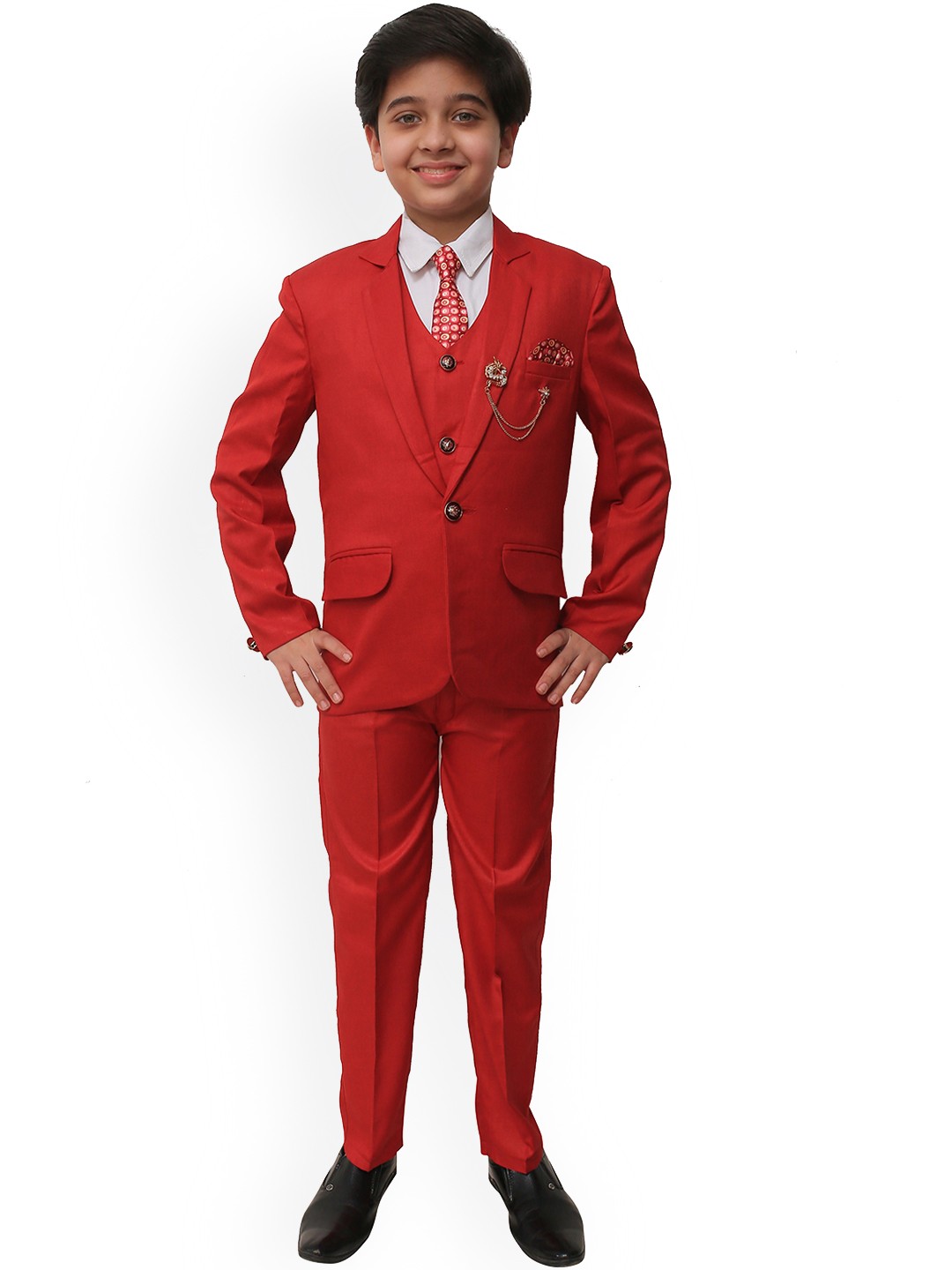 

ahhaaaa Boys Red Solid 5-Piece Single-Breasted Party Suit