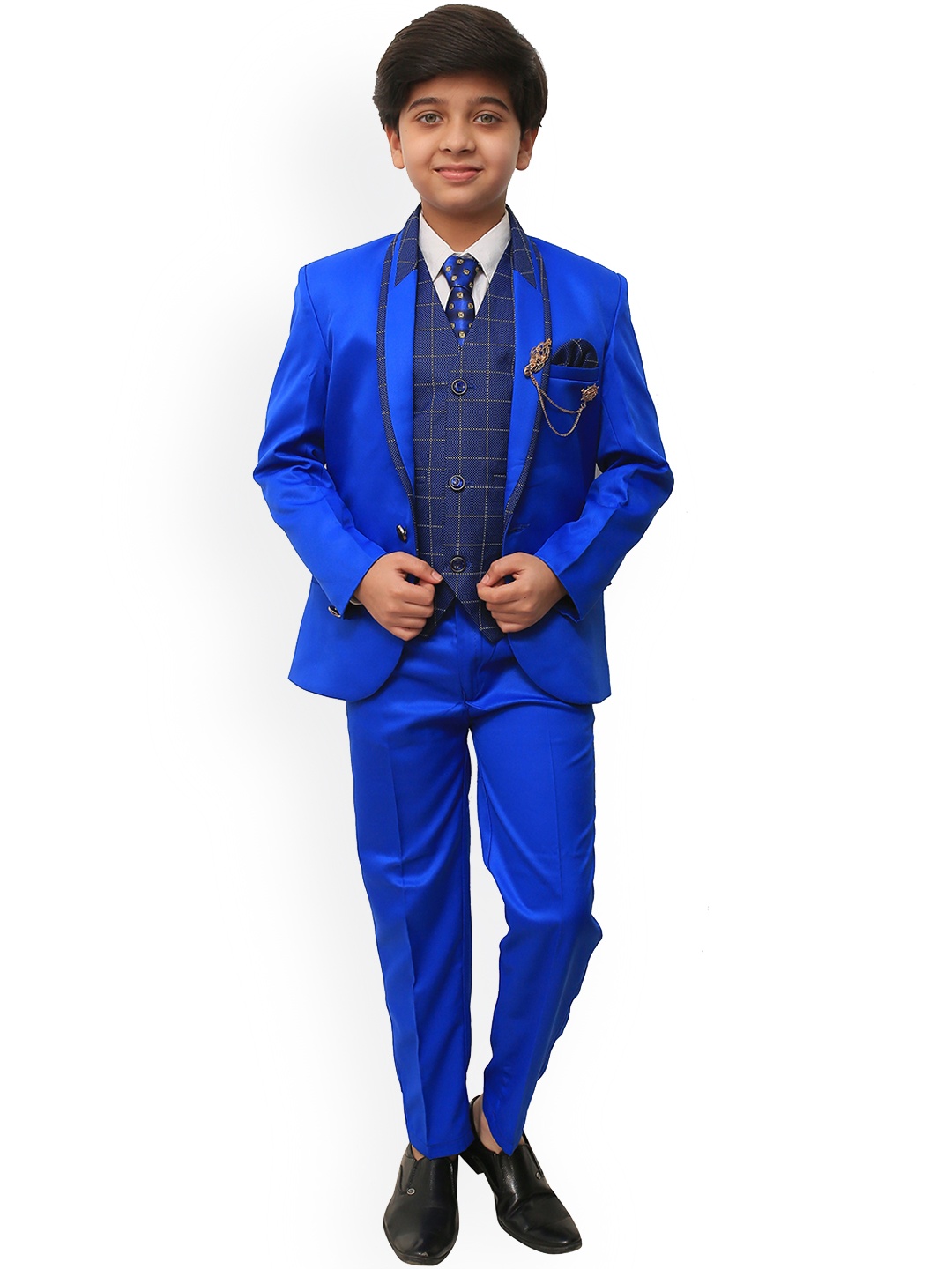 

ahhaaaa Boys Blue Solid 5-Piece Single-Breasted Partywear Suit