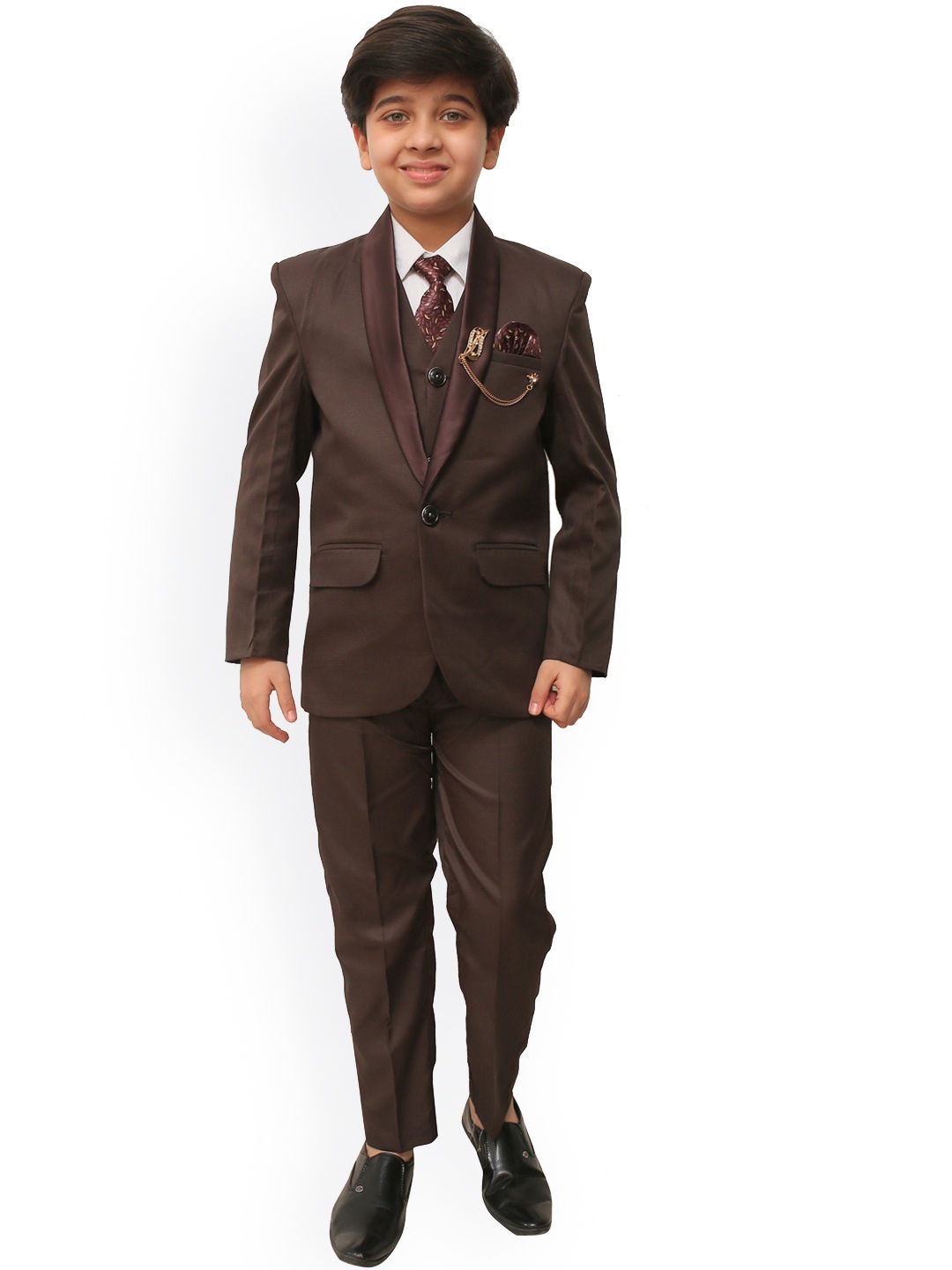 

ahhaaaa Boys Coffee-Brown Solid 5-Piece Single-Breasted Suit