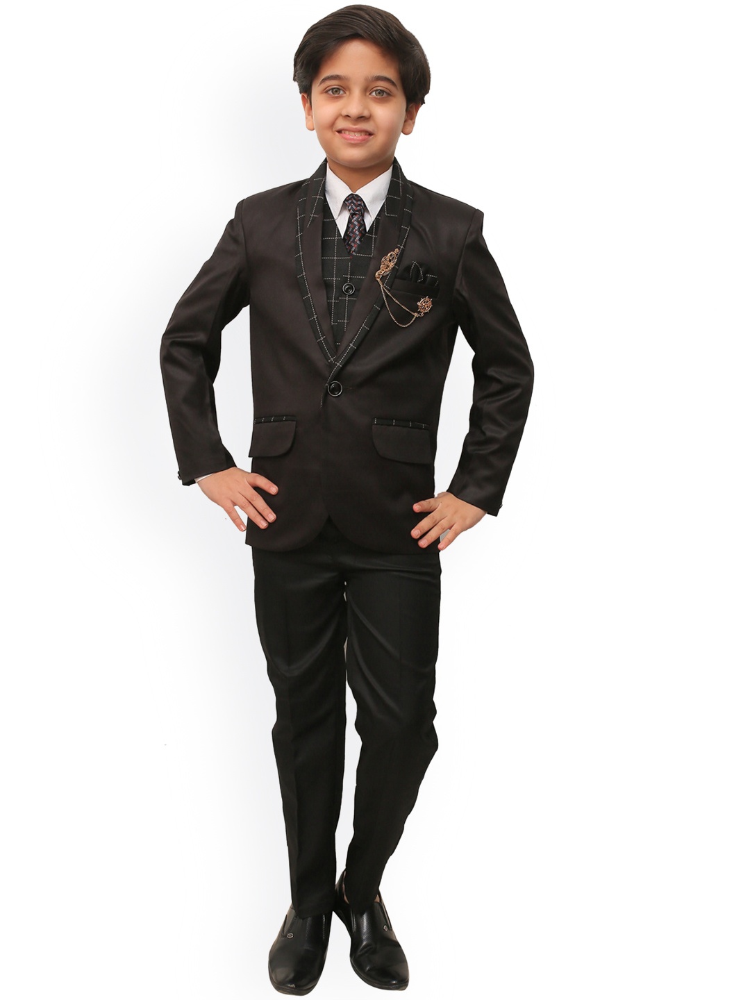 

ahhaaaa Boys Black Solid 5-Piece Single-Breasted Suit