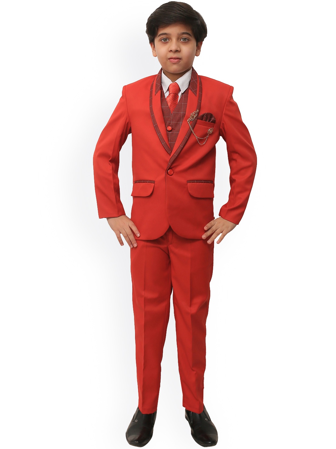 

ahhaaaa Boys Red 5-Piece Single-Breasted Suit