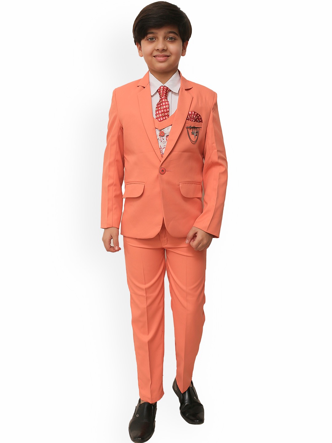 

ahhaaaa Boys Orange Solid 5-Piece Single-Breasted Suit