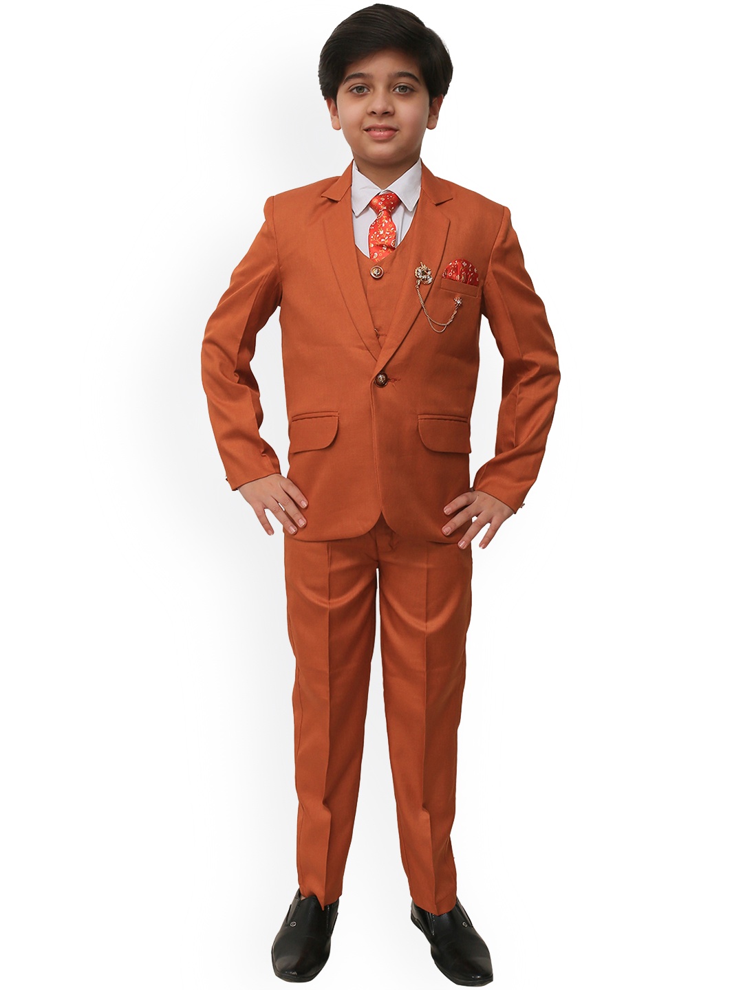 

ahhaaaa Boys Orange & White 5-Piece Single-Breasted Suit