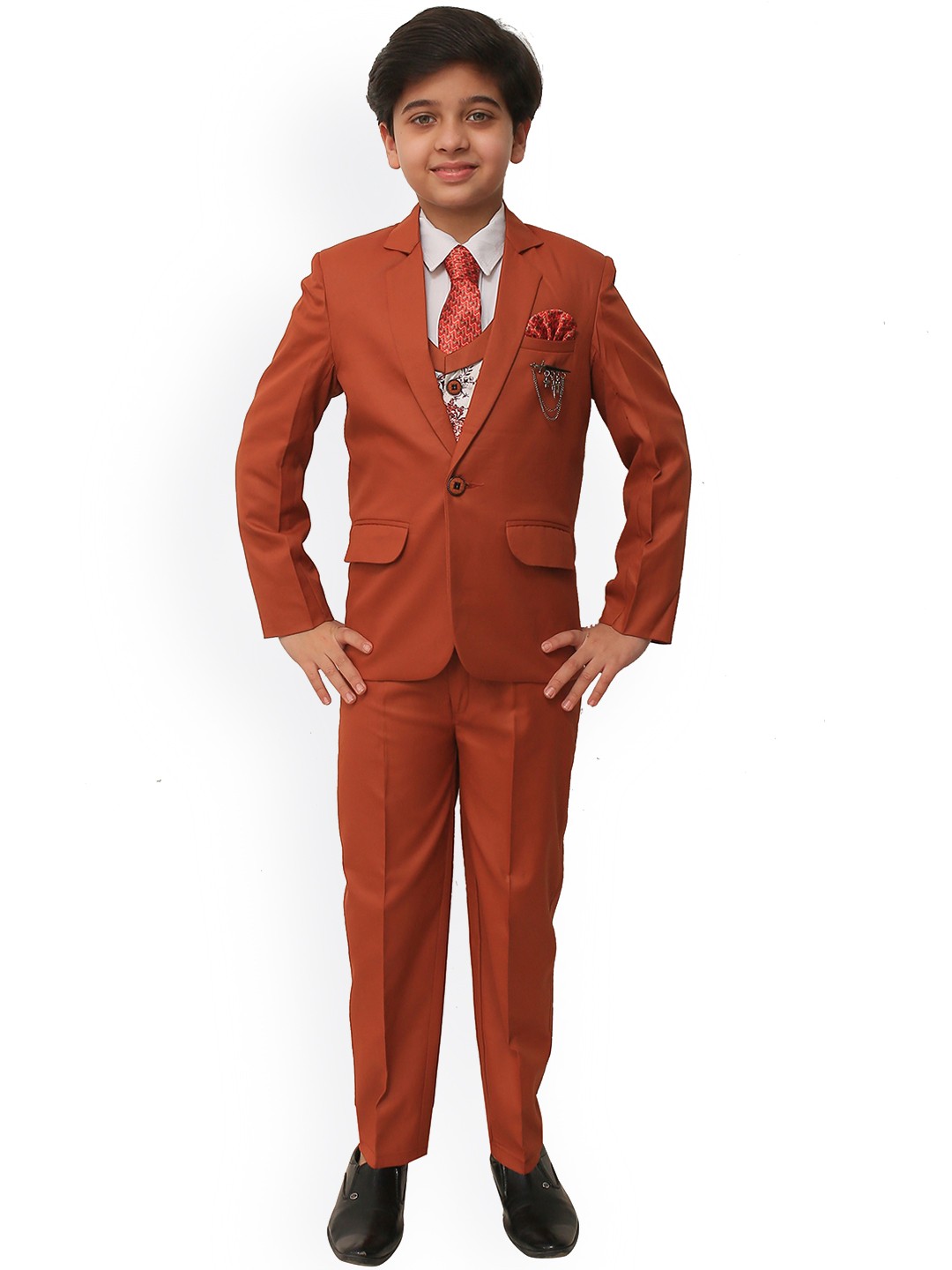 

ahhaaaa Boys Orange Solid 5-Piece Single-Breasted Tuxedo Suit