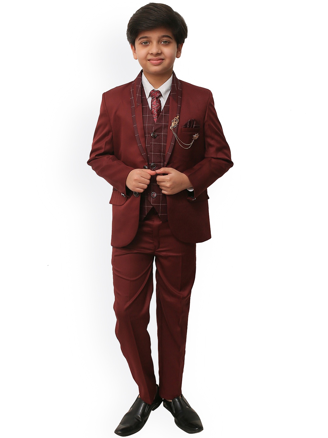 

ahhaaaa Boys Maroon Solid 5-Piece Single-Breasted Suit