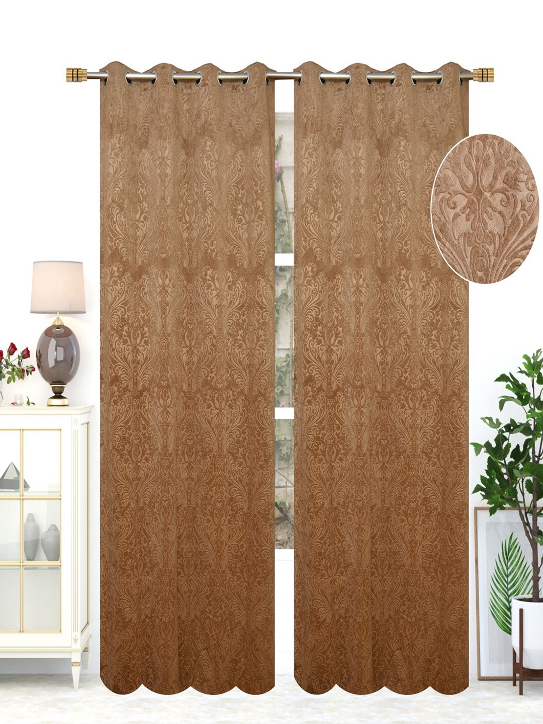 

MULTITEX Gold-Toned Set of 2 Ethnic Motifs Window Curtain