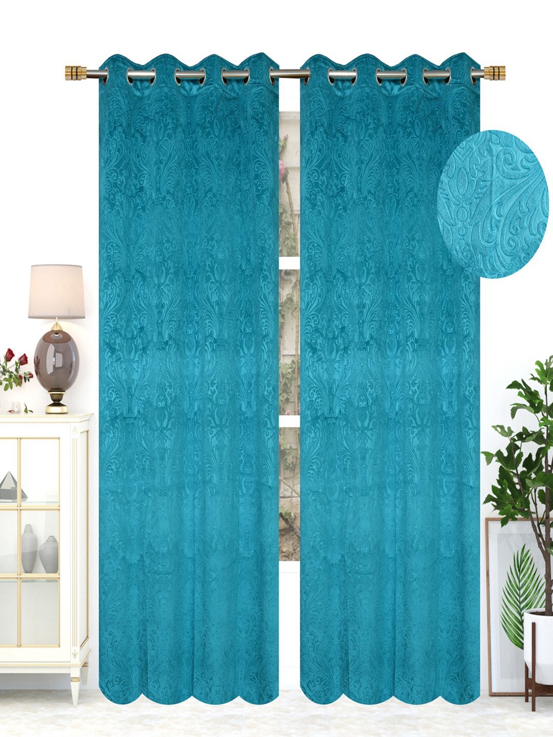 

MULTITEX Blue Set of 2 Floral Door Curtain