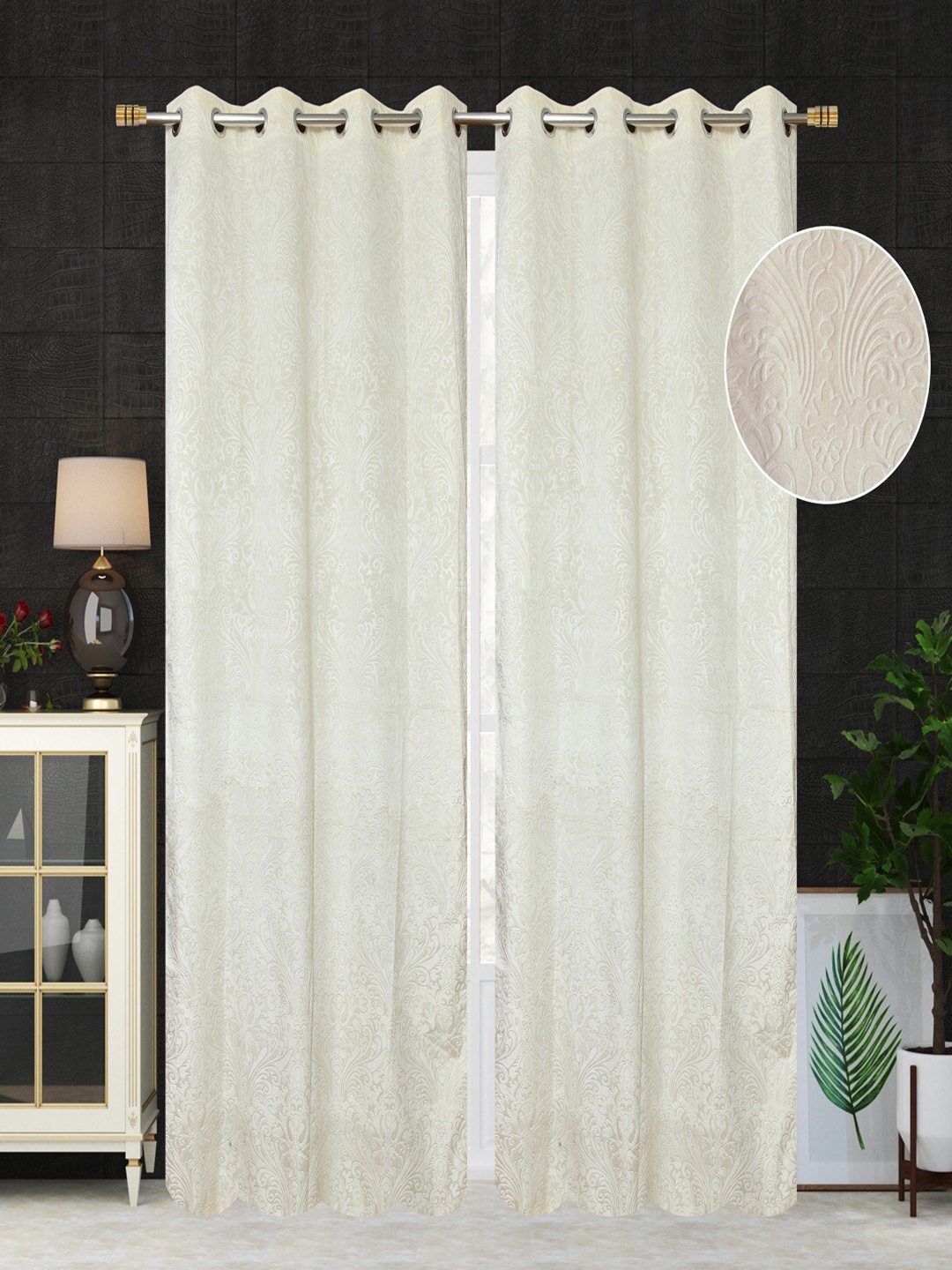 

MULTITEX Beige Set of 2 Ethnic Motifs Window Curtain
